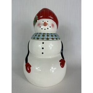 Oneida Frosty Folks Hand Painted Snowman Cookie Jar 12x7" Christmas w/box